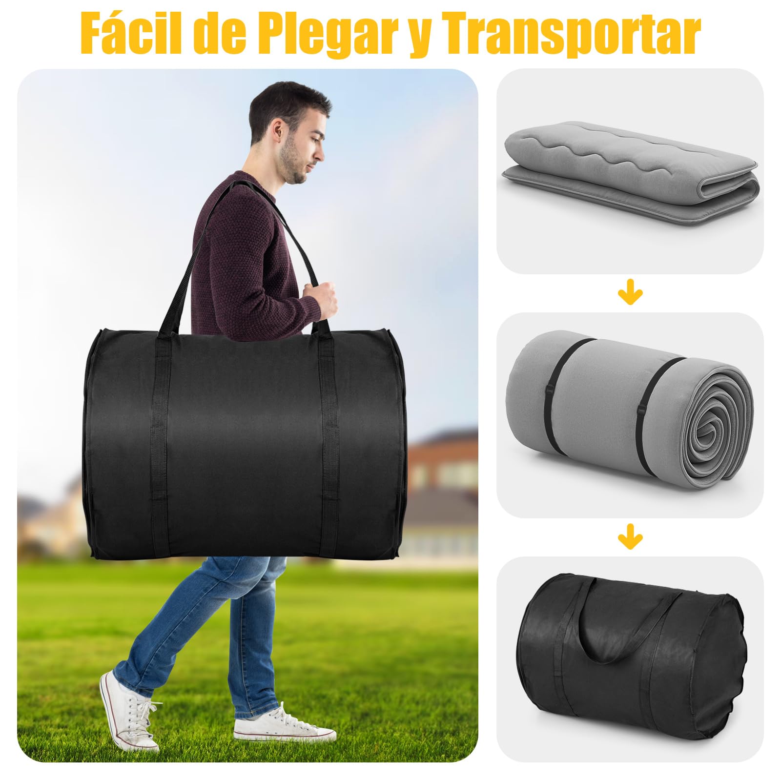 GIANTEX Colchón de Suelo Futón Japonés, Alfombrilla de Tatami Plegable y Portátil, Colchón Plegable con Bolsa de Transporte y Funda Extraíble (Gris, 140 x 200 cm)