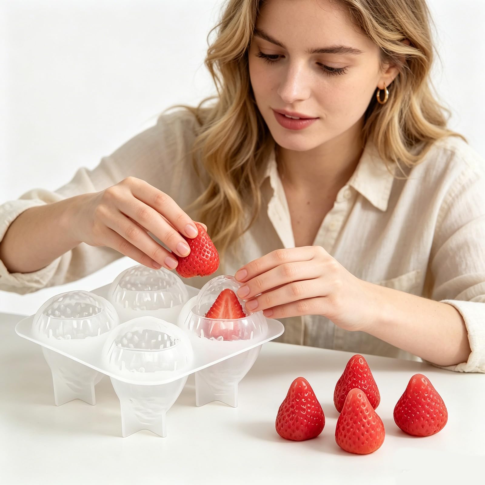PANGBOER Juego de Manualidades con jabón en Forma de Flor de y Fresa con Molde de jabón de Silicona de Grado alimenticio para Regalo del día de la Madre Hecho a Mano decoración del hogar Molde Hecho