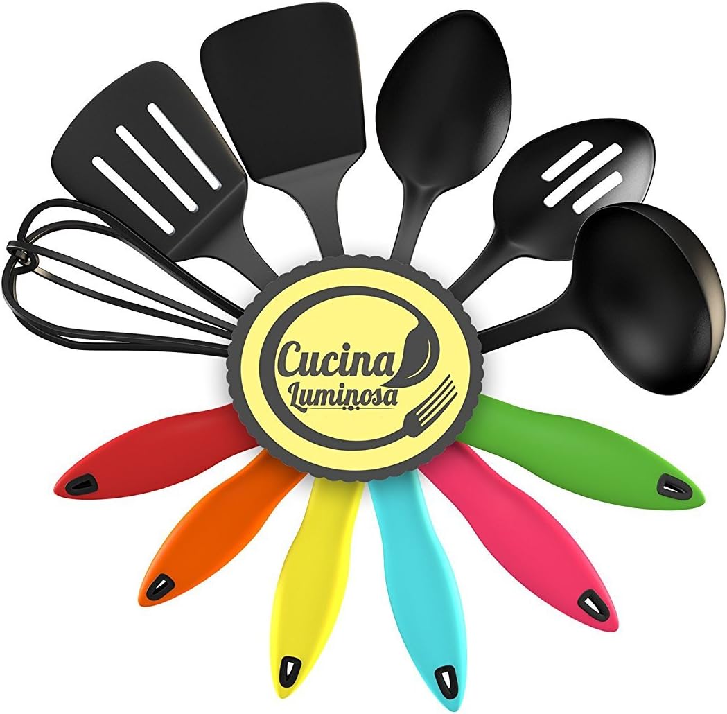 Colorful Kitchen Utensil Set – For Non Stick Cookware – Non Scratch & Self-Supporting To Protect Your Countertops