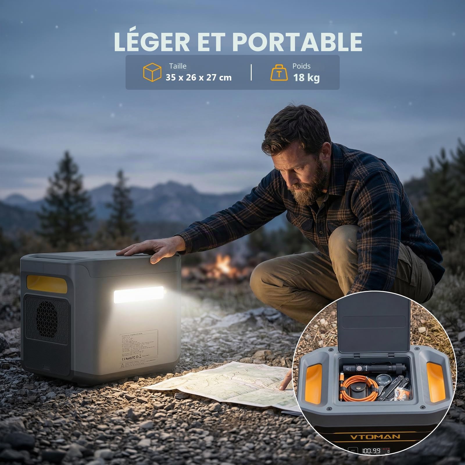 VTOMAN FlashSpeed 2400 - Station d'alimentation portable avec câble de secours, 2400 W CA (3200 W crête), batterie LiFePO₄ de 1408 Wh, extensible jusqu'à 2688 Wh, charge rapide en 1 heure, générateur