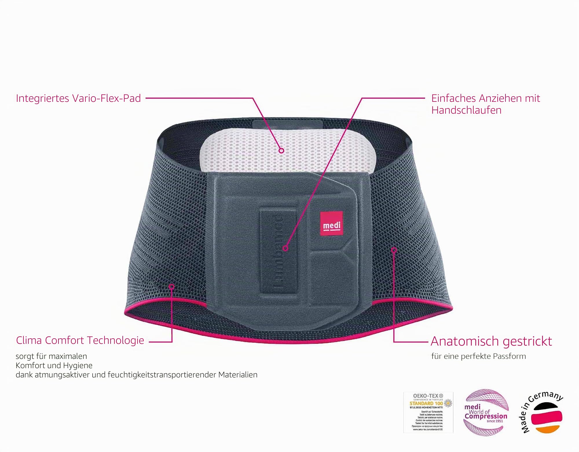 medi Lumbamed Plus Rückenbandage Herren – Rückenstützgürtel zur Stabilisierung der LWS & Entlastung im Alltag – elastischer Rückengurt für sicheren Halt, atmungsaktiv & komfortabel – Silber | Größe IV