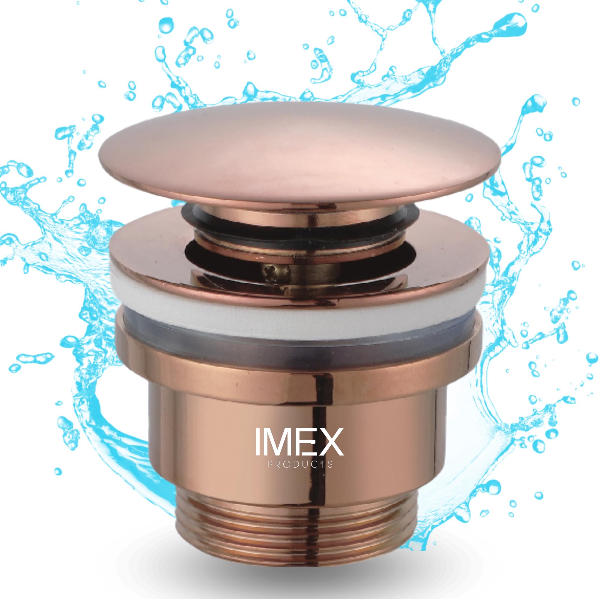 IMEX - Valve Clic-Clac Lavabo Universel Or Rose Brossé PVD | Bonde Pop-Up pour Lavabo et Bidet avec Orifice de Vidange | Installation Facile et Résistant à L'Humidité et à la Corrosion