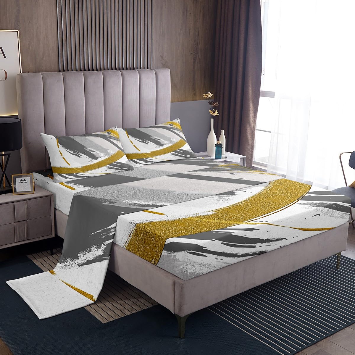 Erosebridal Grey Beige Gray Queen Sheets Brush Strokes Oil Painting Bed Set Gradient Abstract Vintage Bed Sheets Set