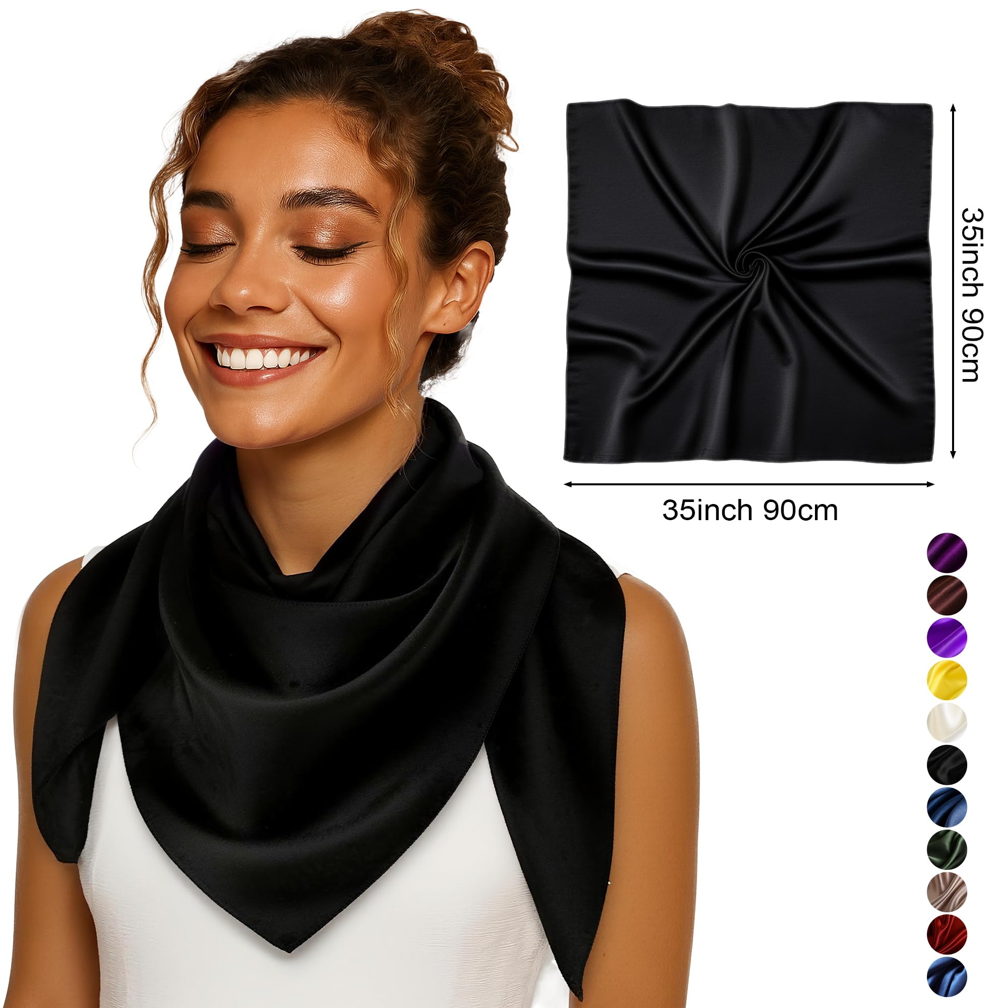 PoeticEHome Pañuelo de seda de morera de 35 x 35 pulgadas, color sólido, grado 6A, antiencrespamiento, pañuelo para el crecimiento, listo para regalo