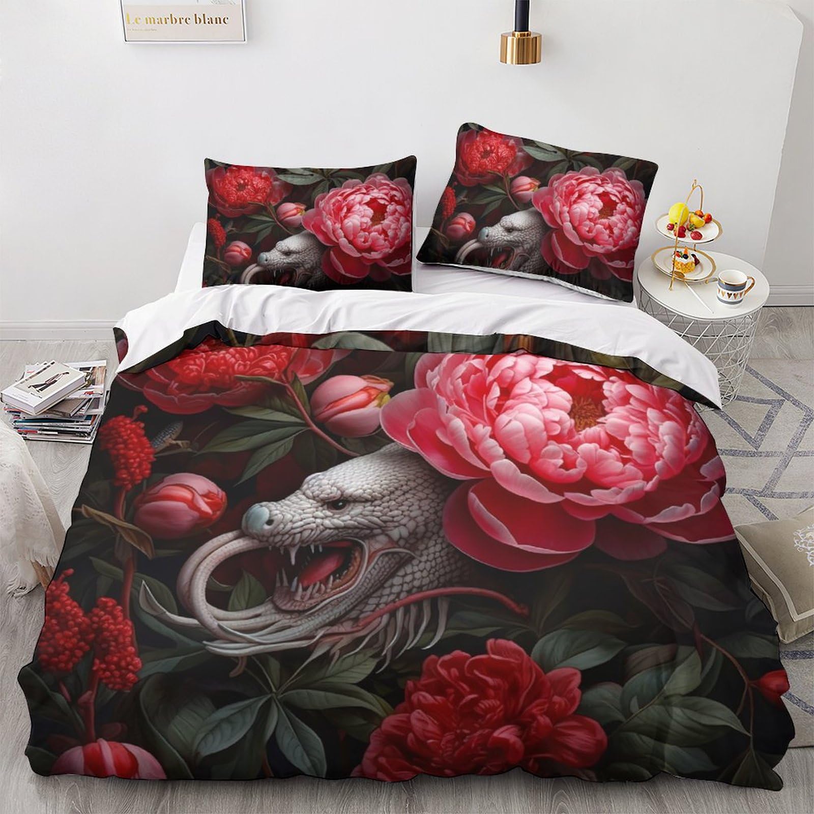 Housse de couette rose parure de lit imprimé couette sets microfibre 3 pièces double 200x200