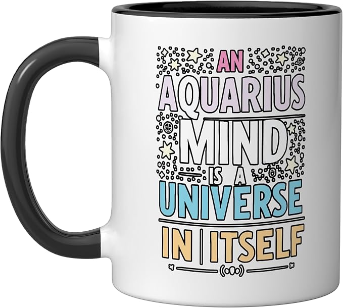 Aquarius Zodiac Sign Star Astrology Birthday Horoscope Ceramic Mug, Black/White