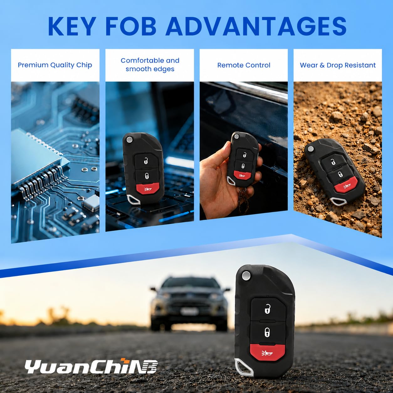 Telecomando di ingresso senza chiave compatibile con Jeep Wrangler 2018-2024 2020-2024 Jeep Gladiator 3-btn Sostituzione per OHT1130261 1PC