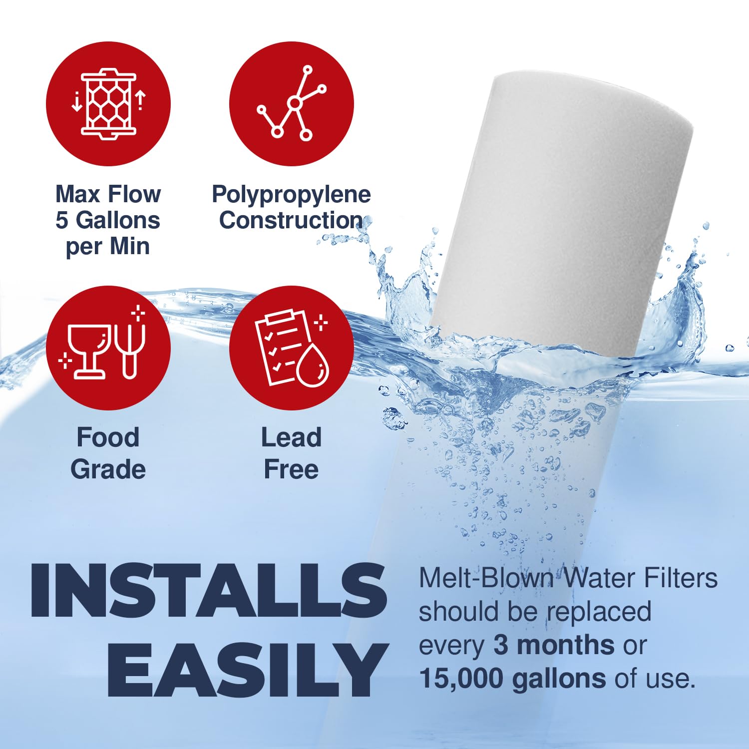Paquete de 2 filtros de agua Meltblown de 4.5 pulgadas micrones 5 caudales 5