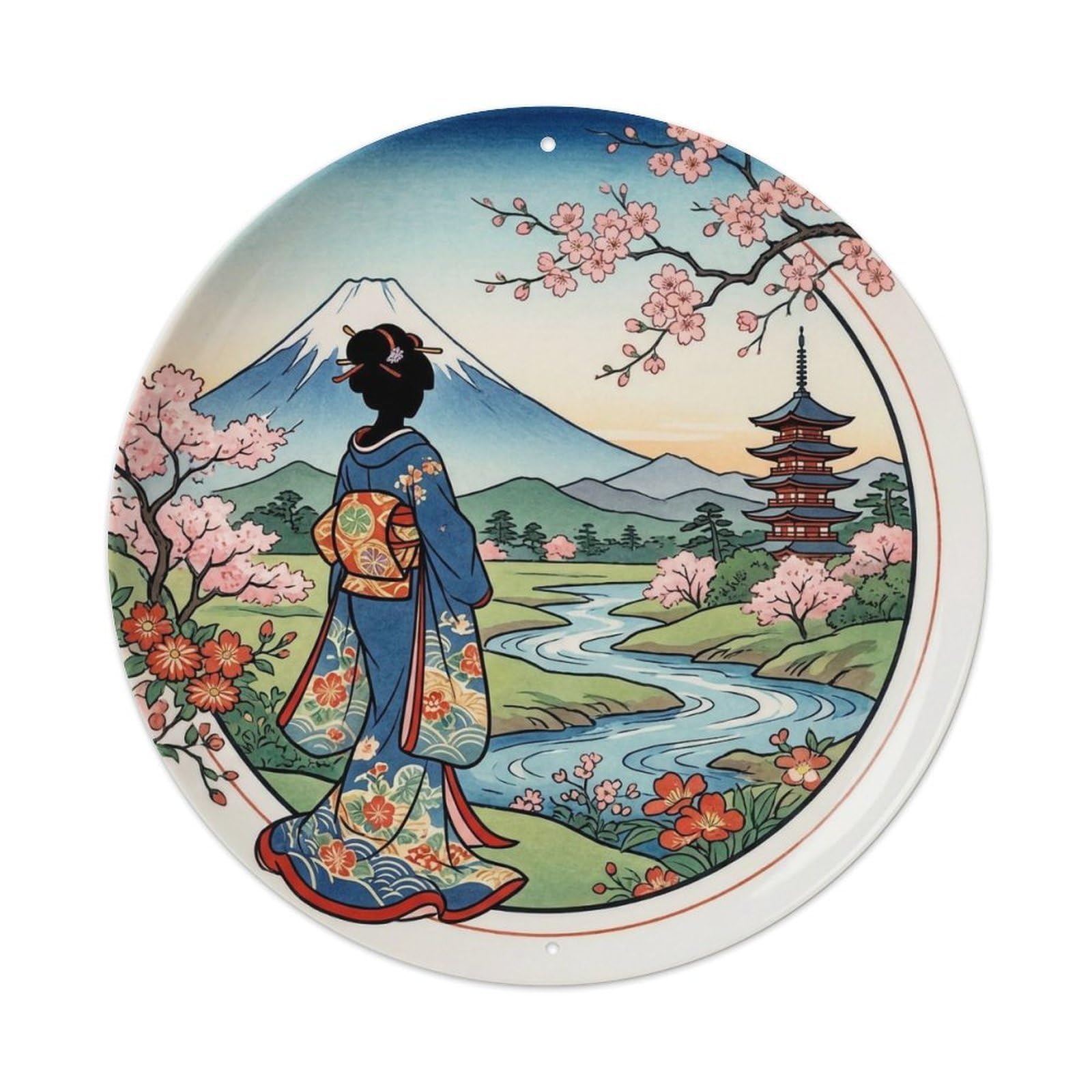 Yrnq 8X8inch Vintage Style Japanese Geisha Distant Side Silhouette Metal Tin Sign