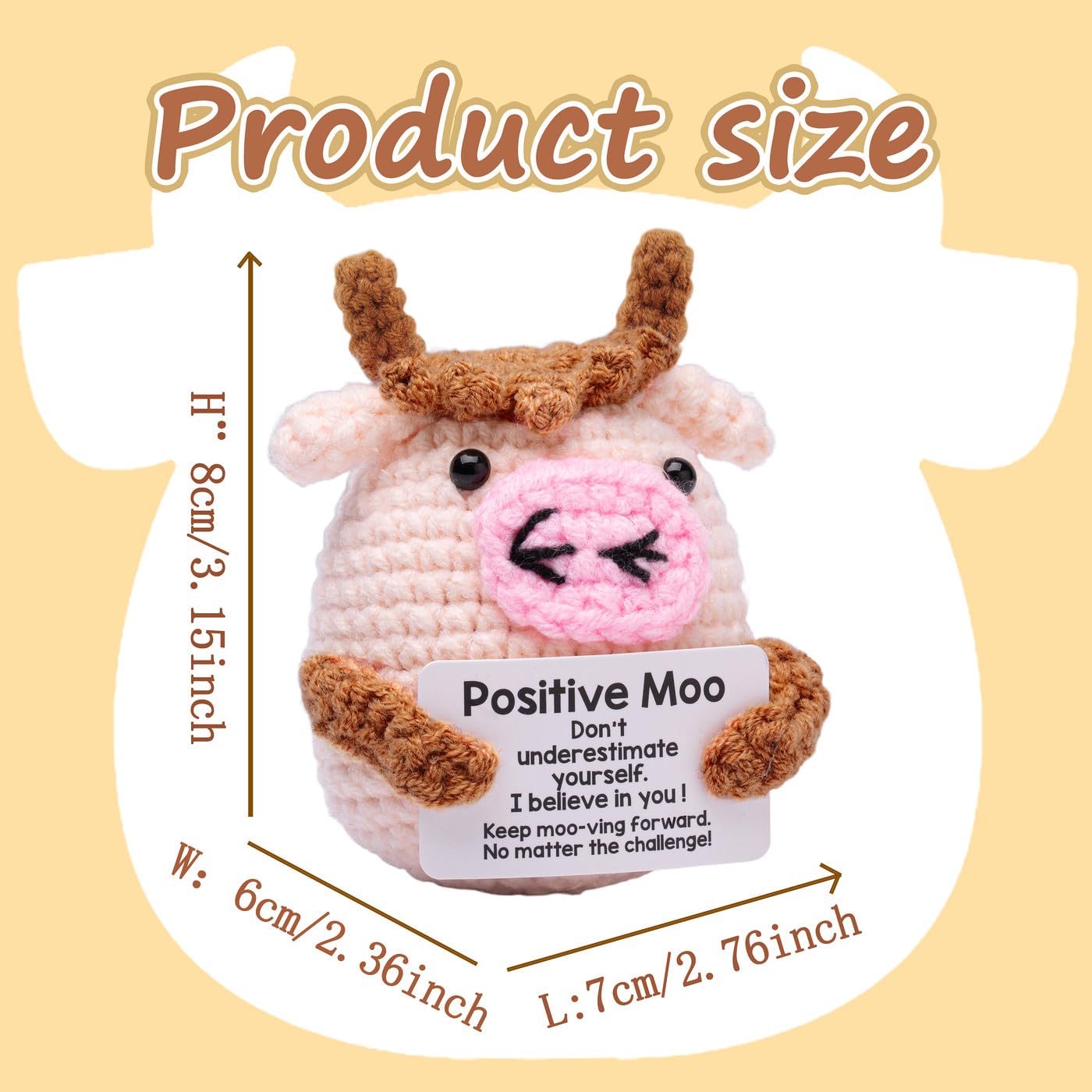 AWARDSEN Positive Moo Good Luck Gifts Positive Crochet Animals Exam Good Luck Gifts For Student Anxiety Relief Emotional Support Gift Cute Stuff Inspirational Gift for Women Men Colleague - Image 4
