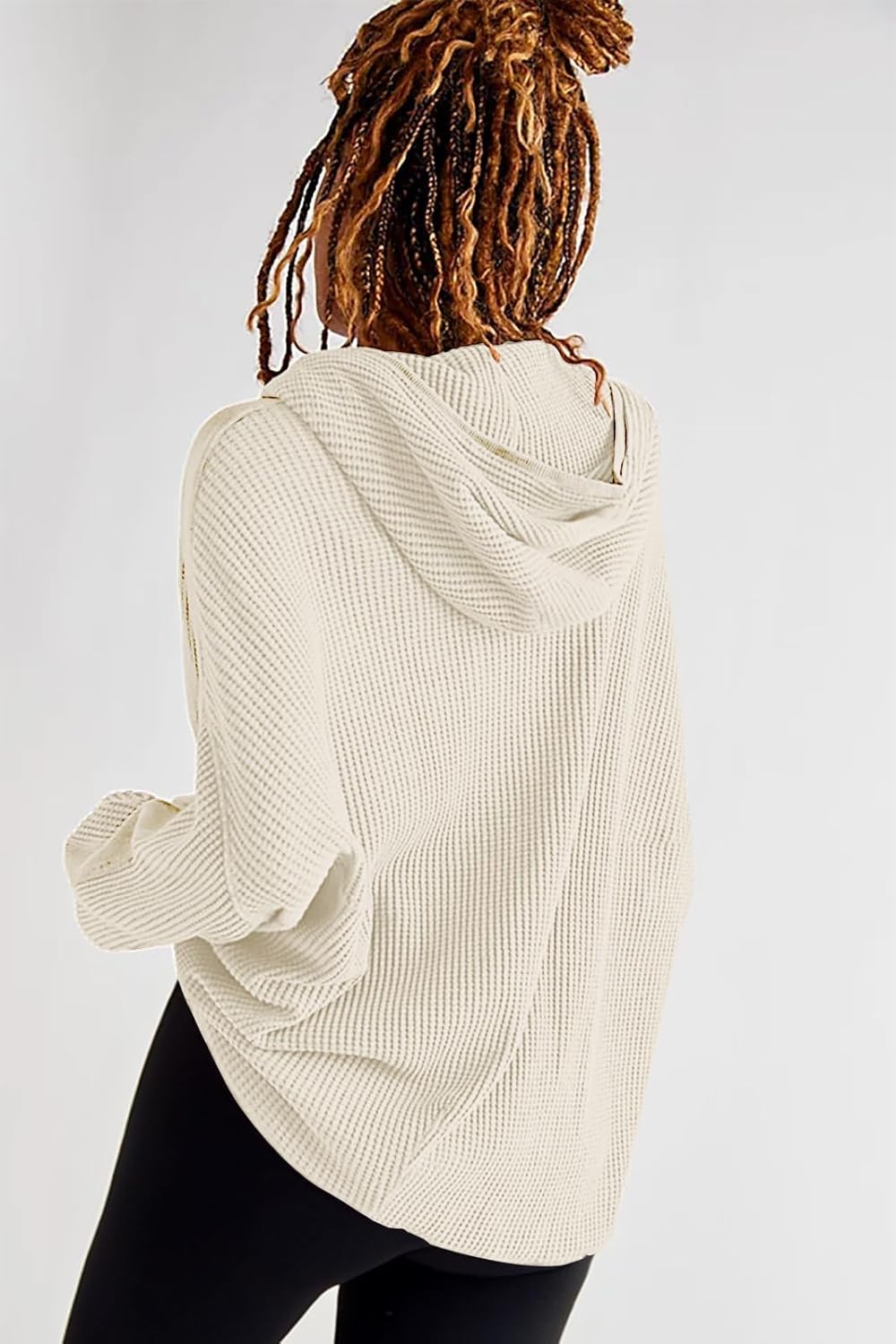 Womens Fashion Zip Up Hoodies Oversized Waffle Knit Jacket Shirts Long Sleeve Solid Shacket Blouse with Pockets - Image 5