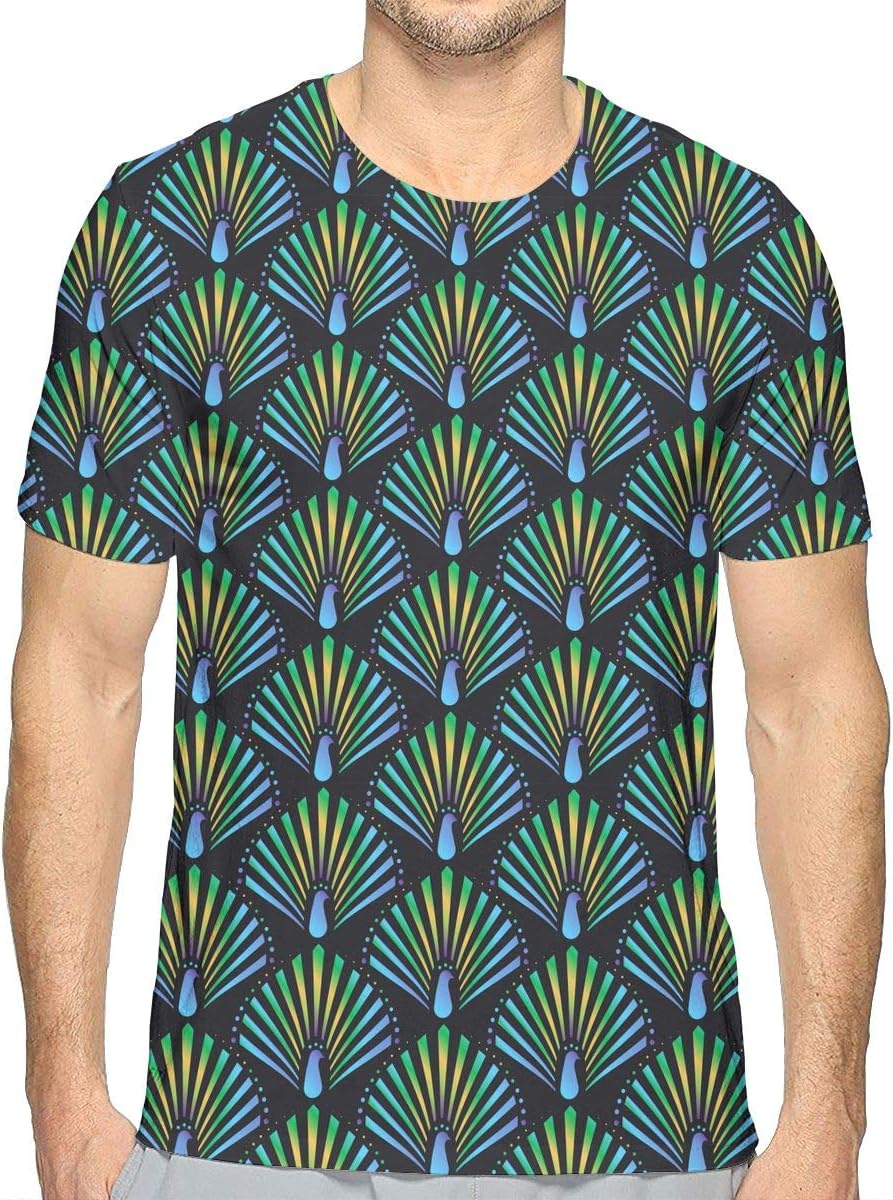 Flying XIE Males Colorful Peacock Athletic 3D Creative Print T-Shirt Short Sleeve Tees