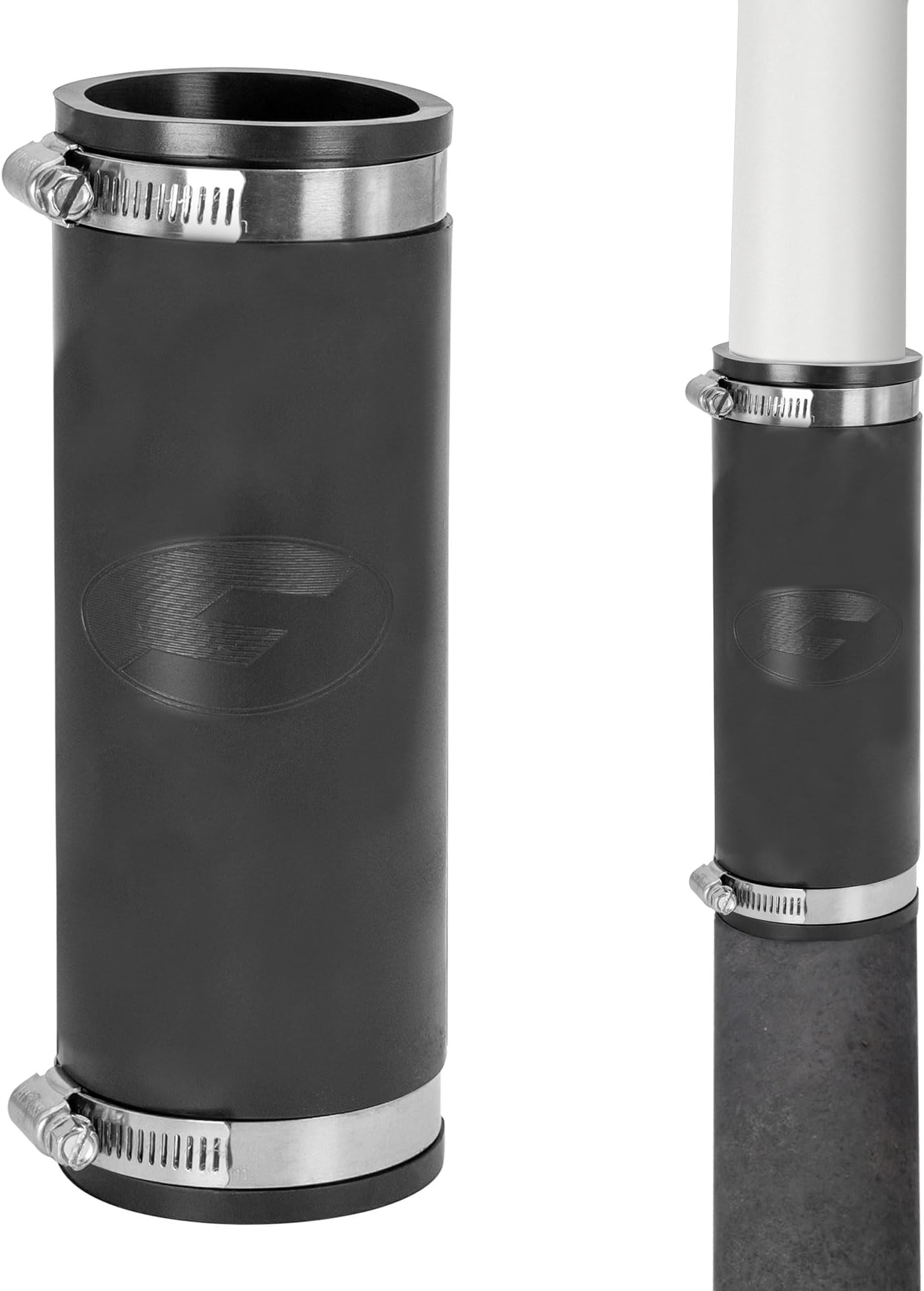 Fernco XL 1056-1502 1-1/2 in Flexible Pipe Coupling, Extra-Long 6.88 in DWV Sewer/Drain Connector, Fits OD 1.65–2.00 in, Cast Iron/PVC/Lead/Steel