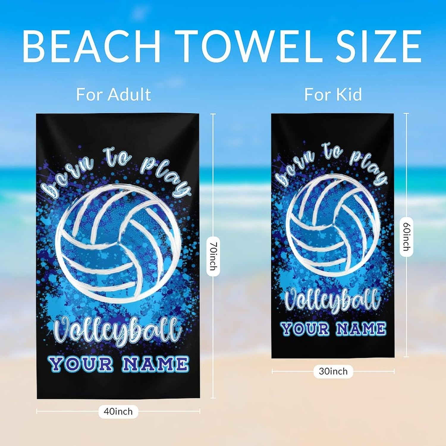 Volleyball Beach Towel for Men - Custom 40" x 70" Extra Large Sport Bath Towels for Beach, Pool & Travel - Quick-Dry Sandless Swimming Accessory for Swimmers