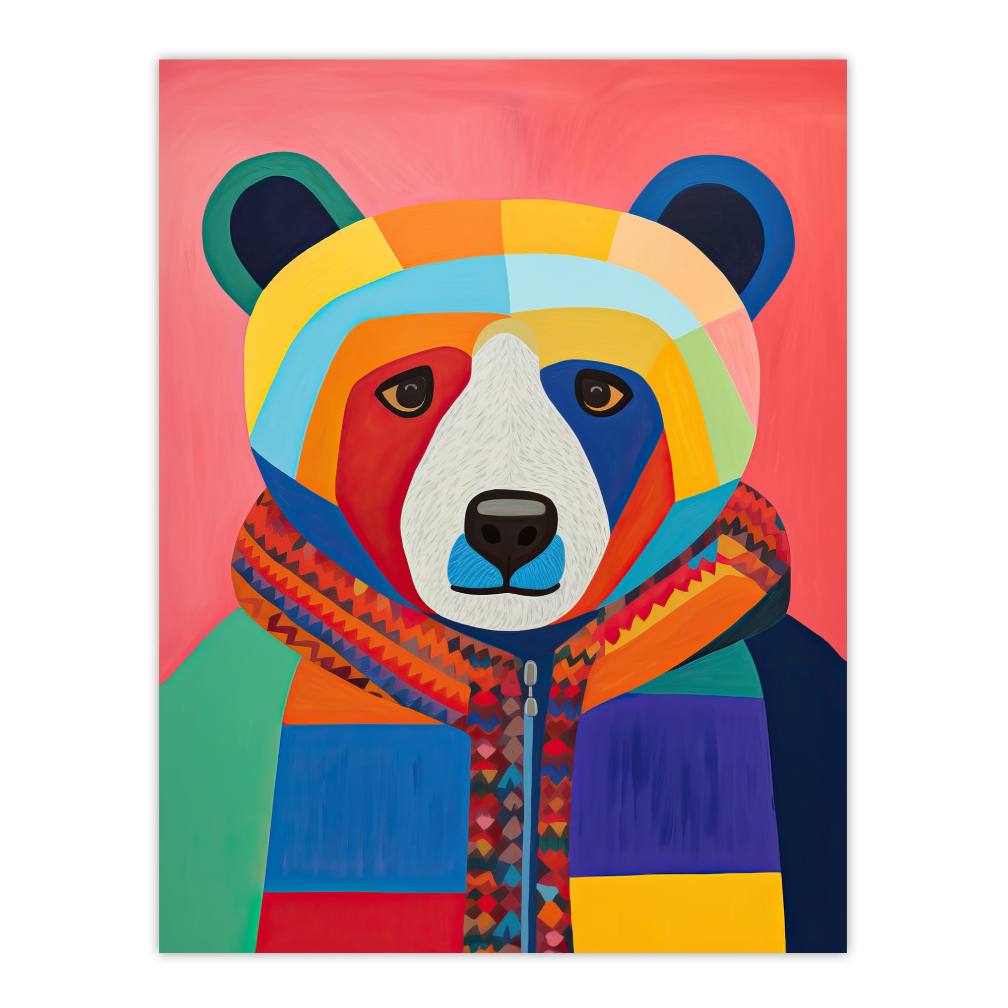 Wee Blue Coo Bright Bold Bear Fun Multicoloured Extra Large XL Wall Art Poster Print