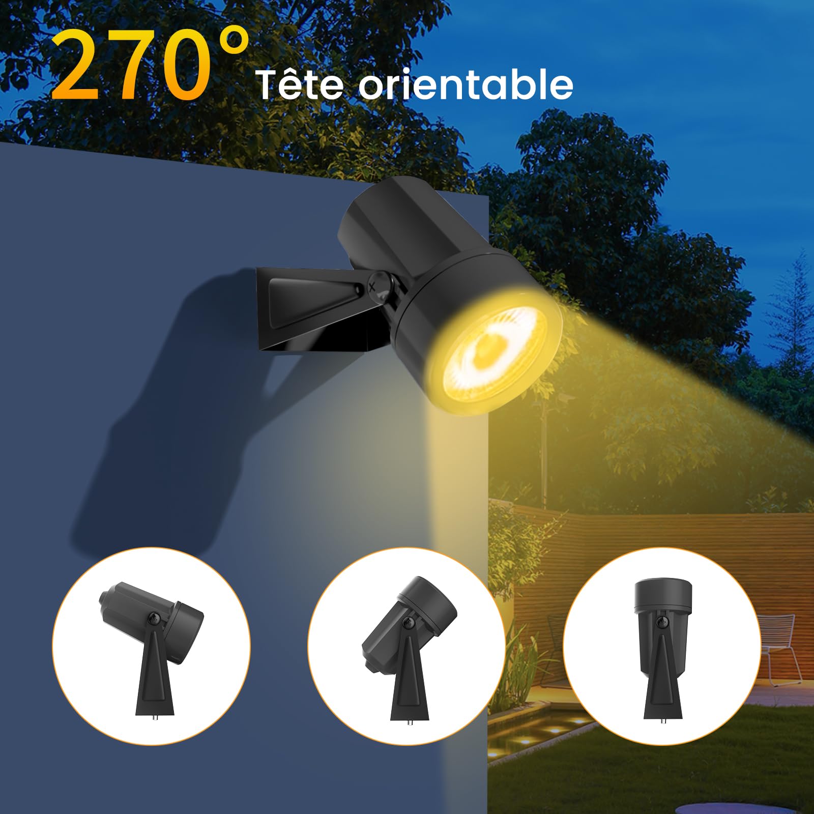 Spot LED Extérieur 26M, 3W×8 Projecteurs Extérieurs Imperméables IP65, 27V Blanc Chaud 3000K LED pour Pelouses, Cours, Terrasses, Maison