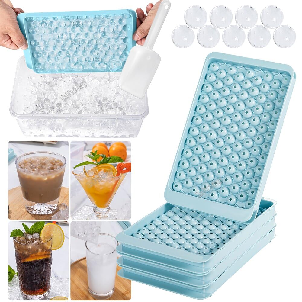 Nycda Blue Ice Cube Trays, 104X4 Pcs Ball Mold With Bin & Scoop, Ice Cube Molds, Tiny Tray Crushed Chilling Drinks Coffee Juice Cocktail, Ice Cube Trays For Freezer