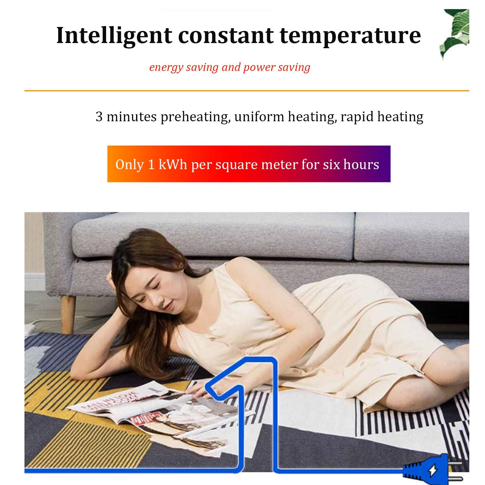 Manta eléctrica calefactora de grafeno, temperatura ajustable, suave y afelpada, calentador de pies con temporizador, calentamiento rápido para sala de estar(B,80CM*120CM/31.4 * 47.2in)