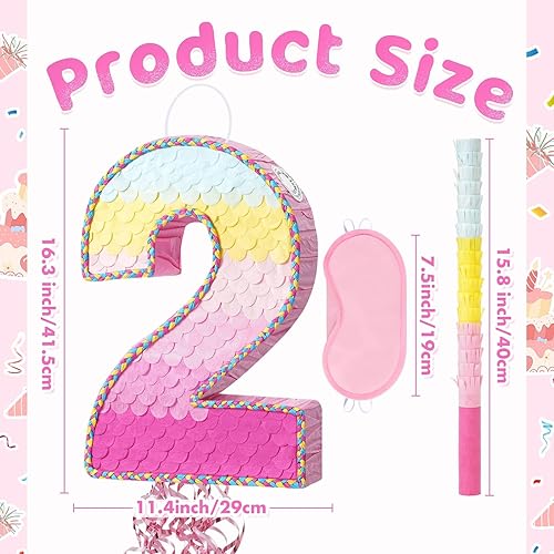 Miniatura 524 de WERNNSAI - Piñata de sirena plegable, piñata de cumpleaños con flecos que incluye cuerda para jalar, venda y bate. Decoraciones