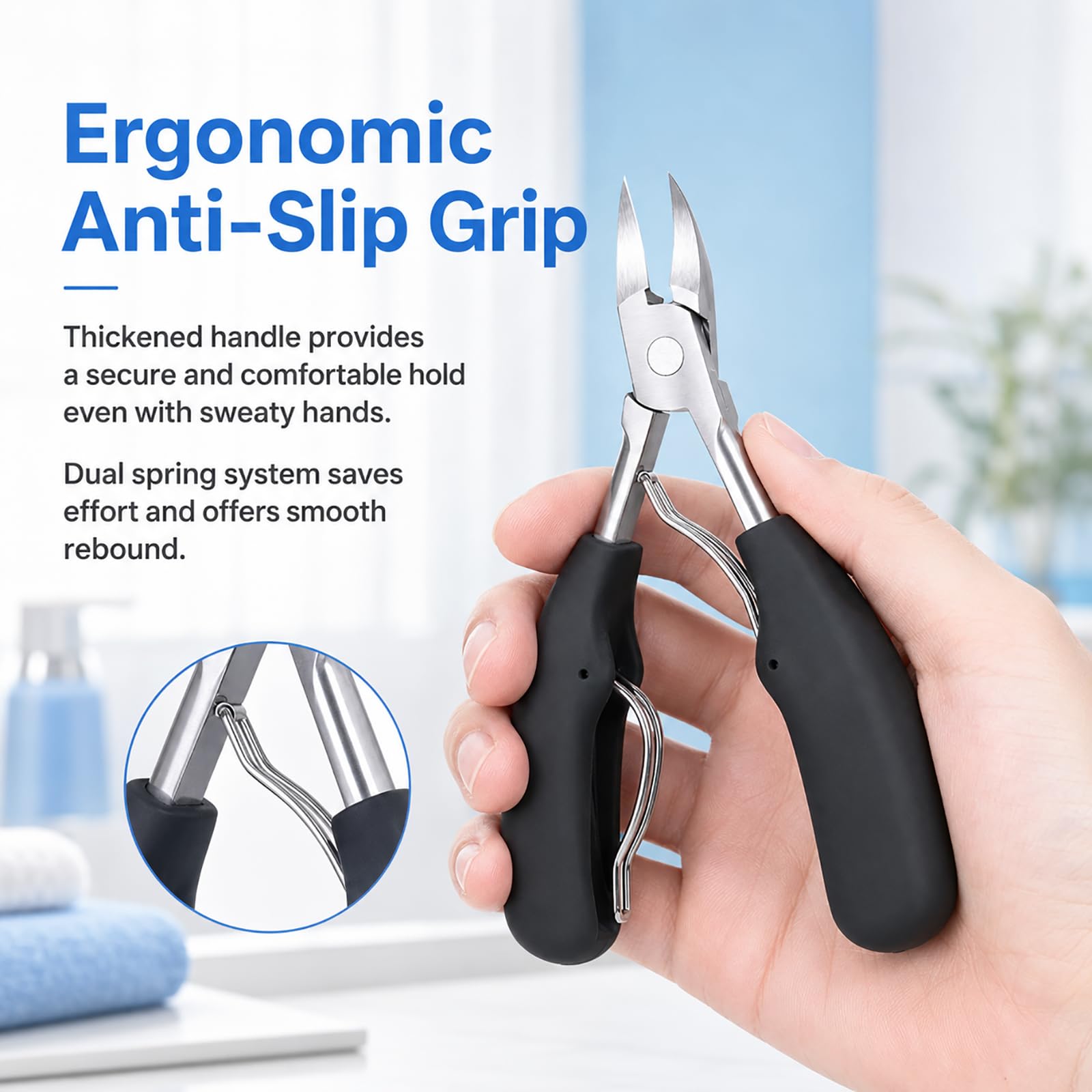 Präzisions-Nagelknipser aus Edelstahl, für dicke und eingewachsene Zehen, Podologischer Trimmer mit ergonomischem Griff, weicher Griff, anti-mykotisch, professionell für empfindliche Füße