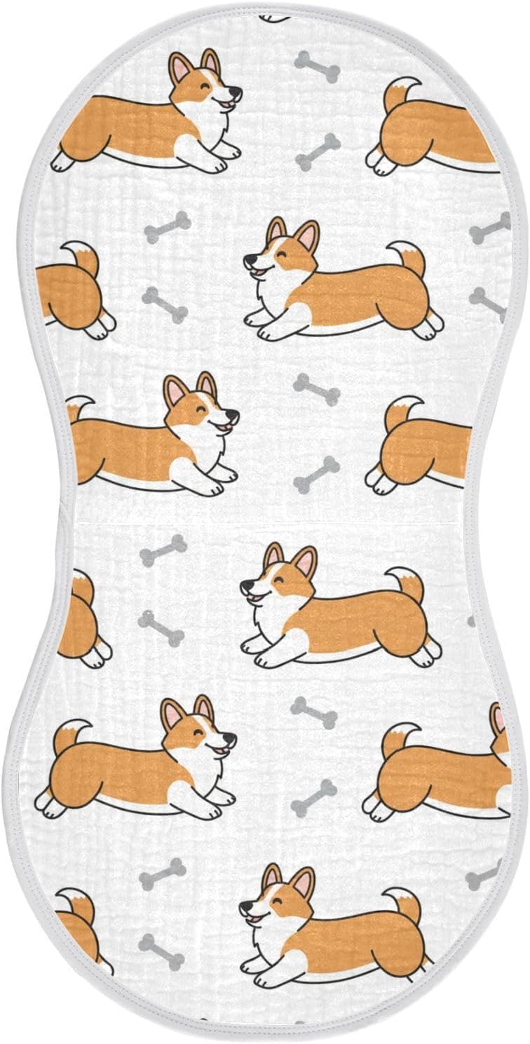 Emelivor Cute Pets Dogs White Pattern Muslin Burp Cloths for Baby Super Soft Baby Burp Cloths Set of 4 Absorbent Baby Bibs Washcloths Towel Spit Up Burping Rags for Newborn Boys Girls
