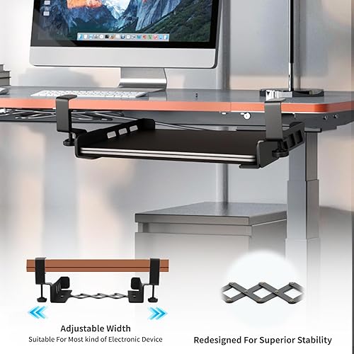 Miniatura 6 de LUKETURE Soporte para computadora portátil debajo del escritorio, sin taladro, soporte de acero para portátil con almohadillas antiarañazos, bandeja