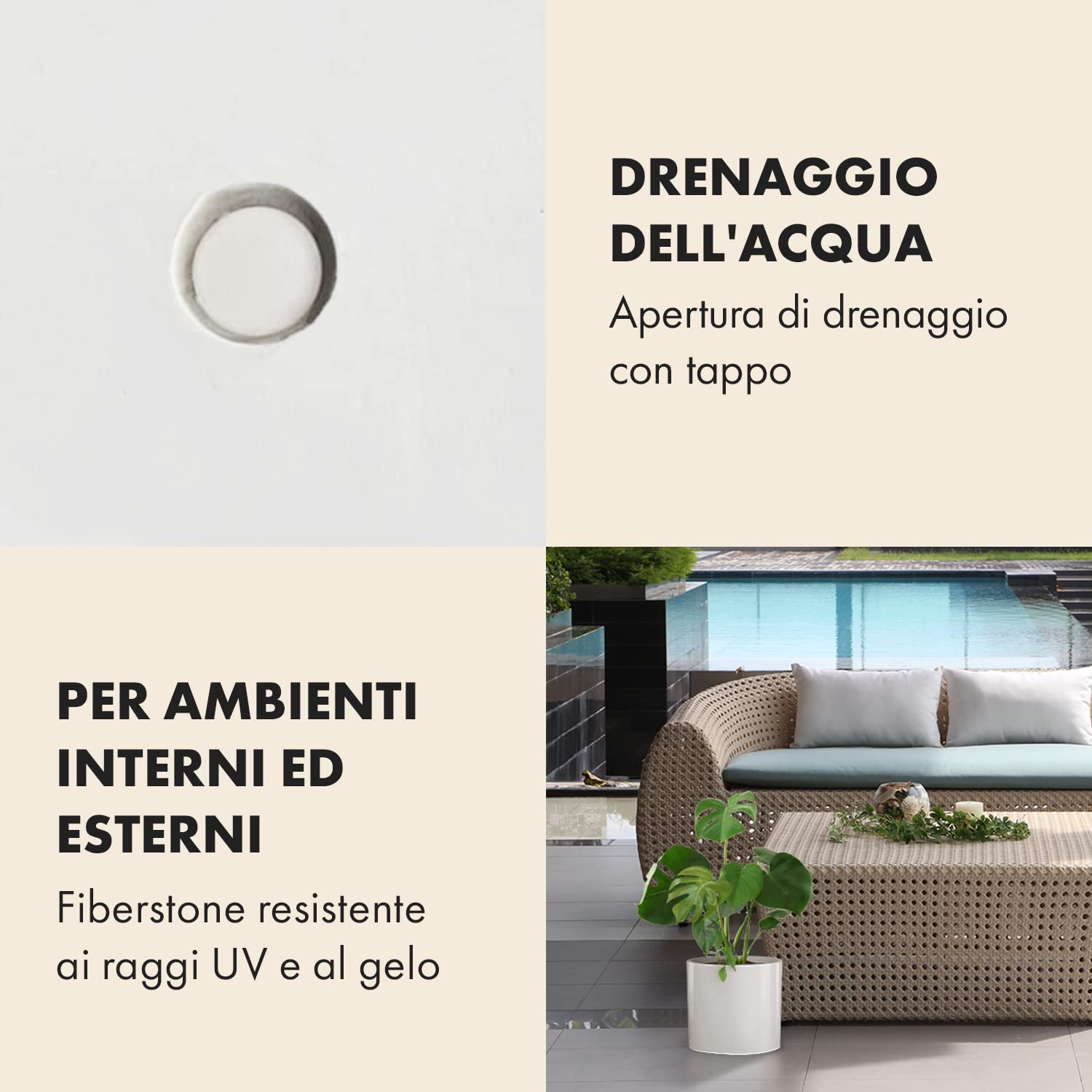 Fox & Fern Vasi da Esterno, Vasi per Piante da Esterno e Interno, Resistenti a Raggi UV e al Gelo, Vaso Grande da Interno con Tappo di Scarico, Fioriera da Esterno in Fiberstone, Vaso Singolo