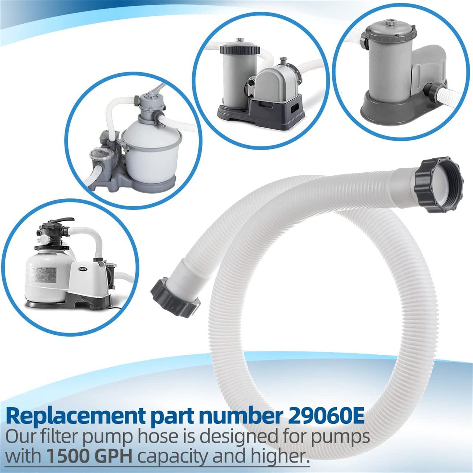 29060E Poolpumpenschläuche, 59 Zoll Poolschläuche für Intexx Filterpumpen, Sandfilter mit einer Kapazität von 1.500 bis 2.500 GPH, 1/2 / 4 Stück Sandfilterpumpe für oberirdische Teile,