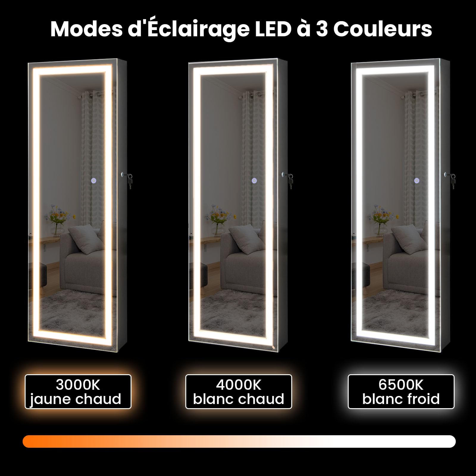 RELAX4LIFE Armoire à Bijoux Murale avec Miroir et Éclairage LED 3 Couleurs