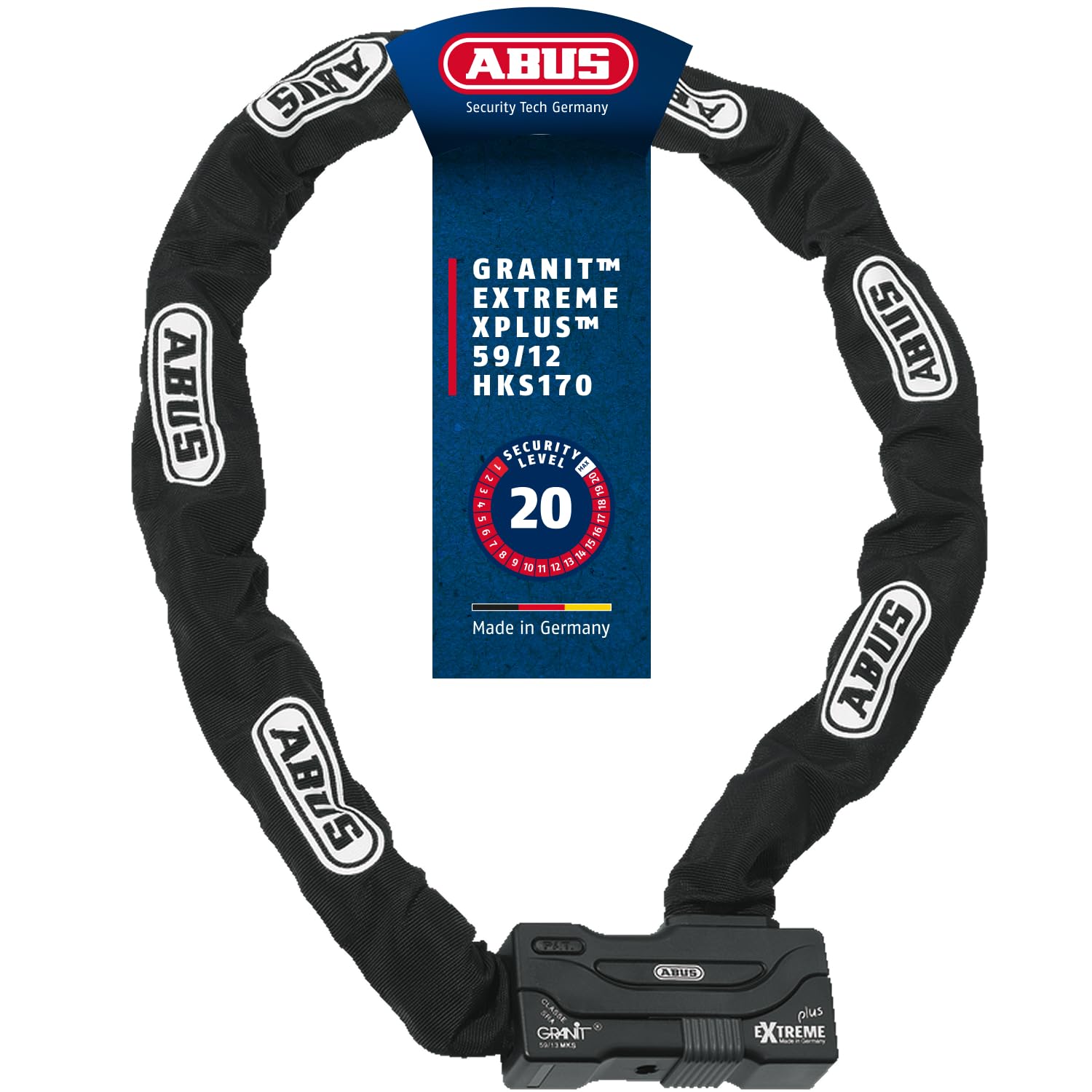 ABUS Combinaison Cadenas-chaîne Granit Extreme Plus 59 - antivol Moto en chaîne hexagonale de 12 mm d'épaisseur - Niveau de sécurité 20 - Longueur de chaîne 170 cm