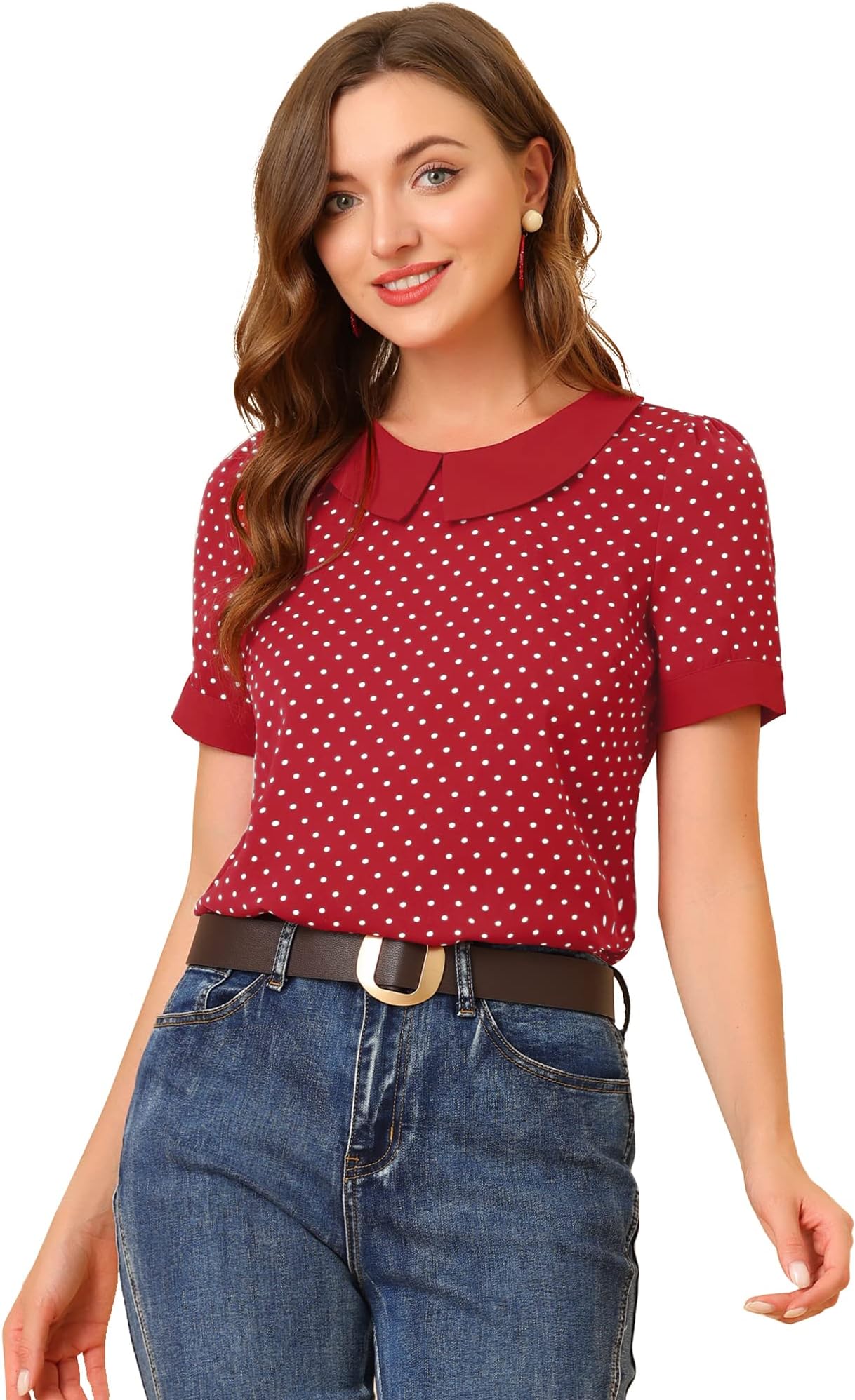 Women's Peter Pan Collar Shirt Vintage 1950s Polka Dots Blouse