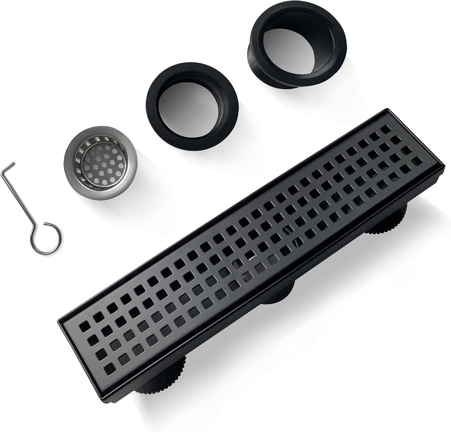 TECFORG 12 Inch Black Rectangular Shower Drain with Removable Quadrato ...