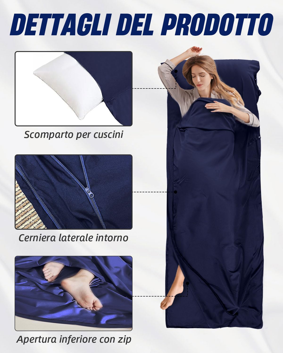 Sacco a Pelo lenzuolo,Singolo Sacco a Pelo con Scomparto per Cuscino Alta Qualità Delicato Sulla Pelle Sacco a Pelo estivo Archiviazione Portatile Sacco a Pelo Campeggio 220 * 90cm