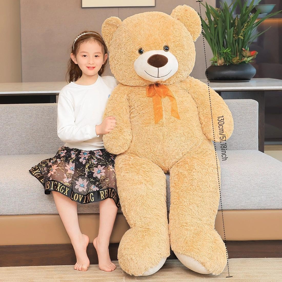 SNOWOLF Teddybär, niedliches Stofftier, Plüschtier, 1.30 m, großer Bär, Kuschelpuppe, Geschenk für Kinder, Jungen, Mädchen, Geburtstag, Weihnachten, Valentinstag (1.3m, Hellbraun)