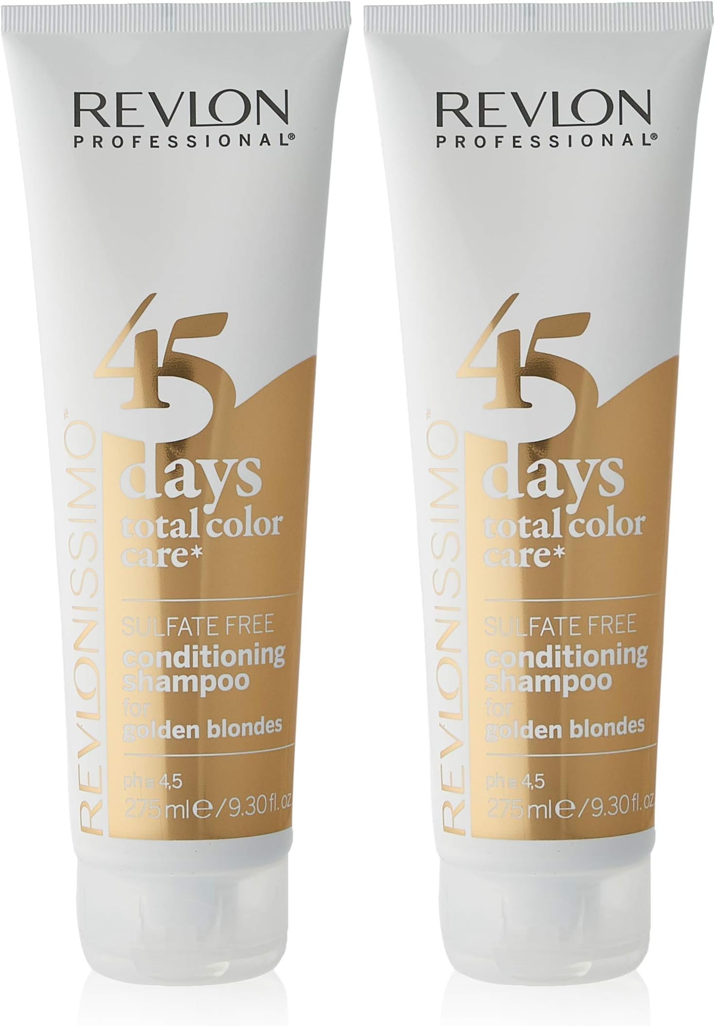 REVLONISSIMO 45 Days Total Color Care – Conditioning Shampoo "GOLDEN BLONDES", 275 ml, Farbschutzshampoo für blondes Haar & intensive Farbe, Pflegeshampoo für mehr Farbintensität (Packung mit 2)