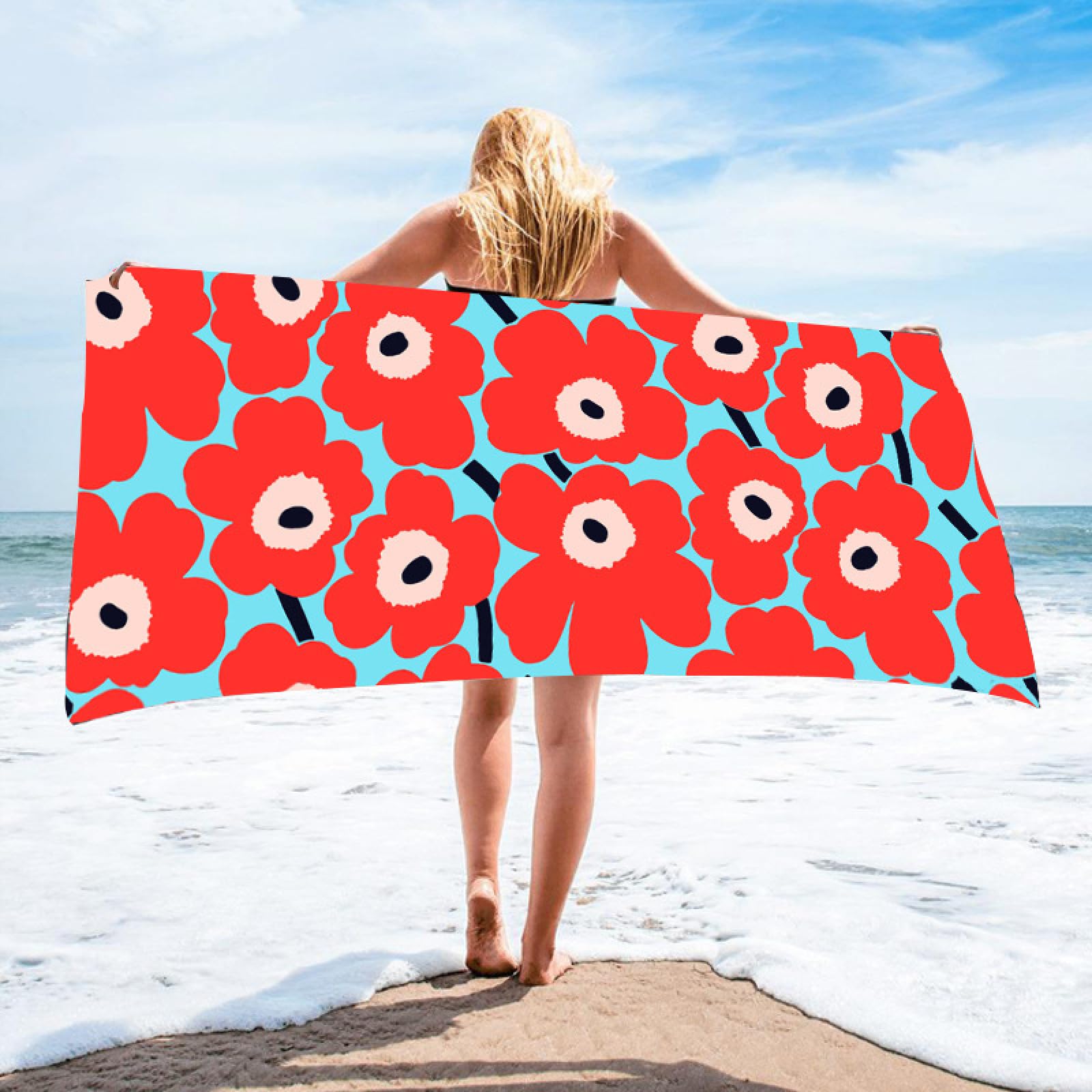 Amazon.co.jp: NEZIH ビーチタオル 赤の花柄 バスタオル 130x80cm