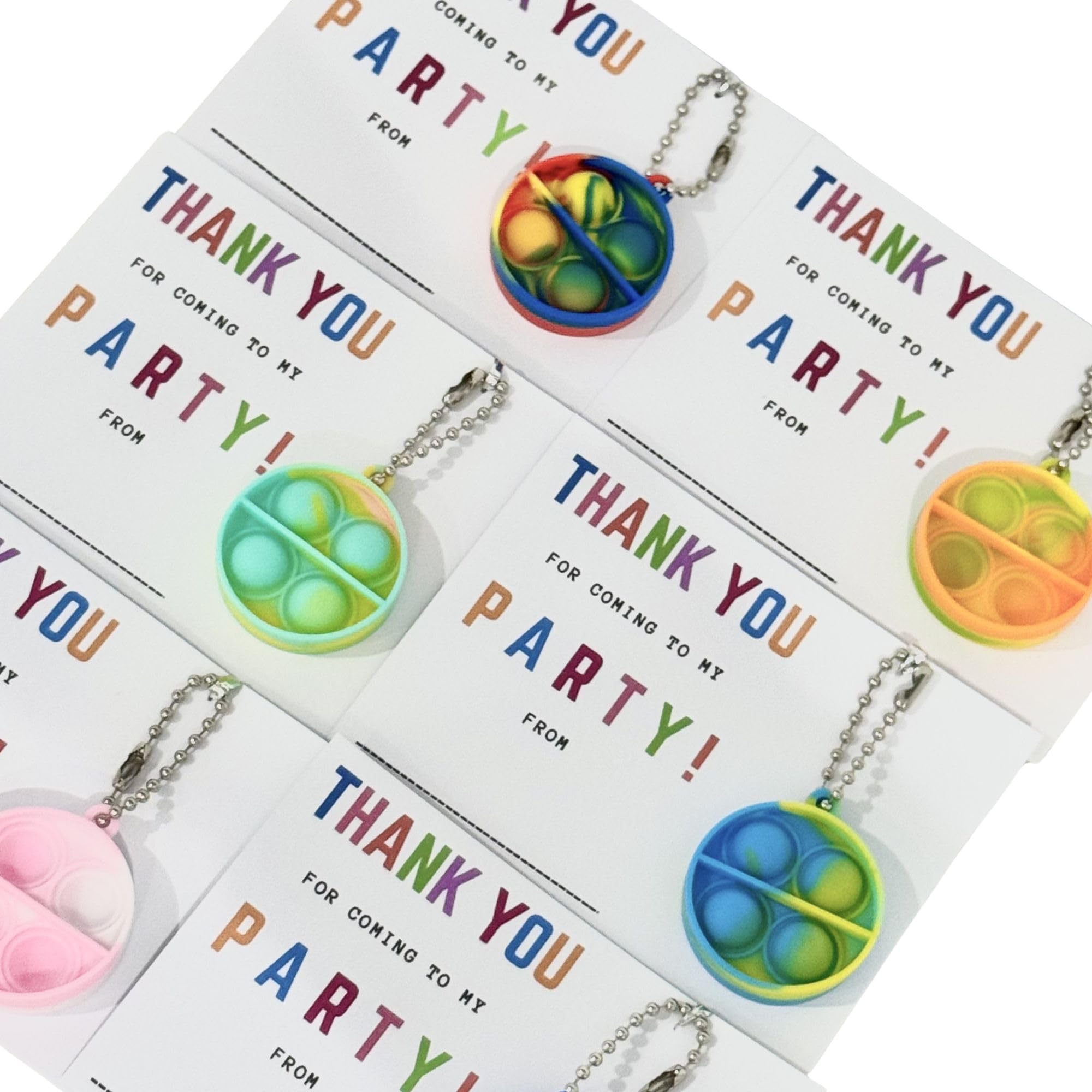 Pack of 5, Fidget Keyring and card - Party Favours - Party Bags - Cute Party Gifts -Thank You Card (Boy Colours)