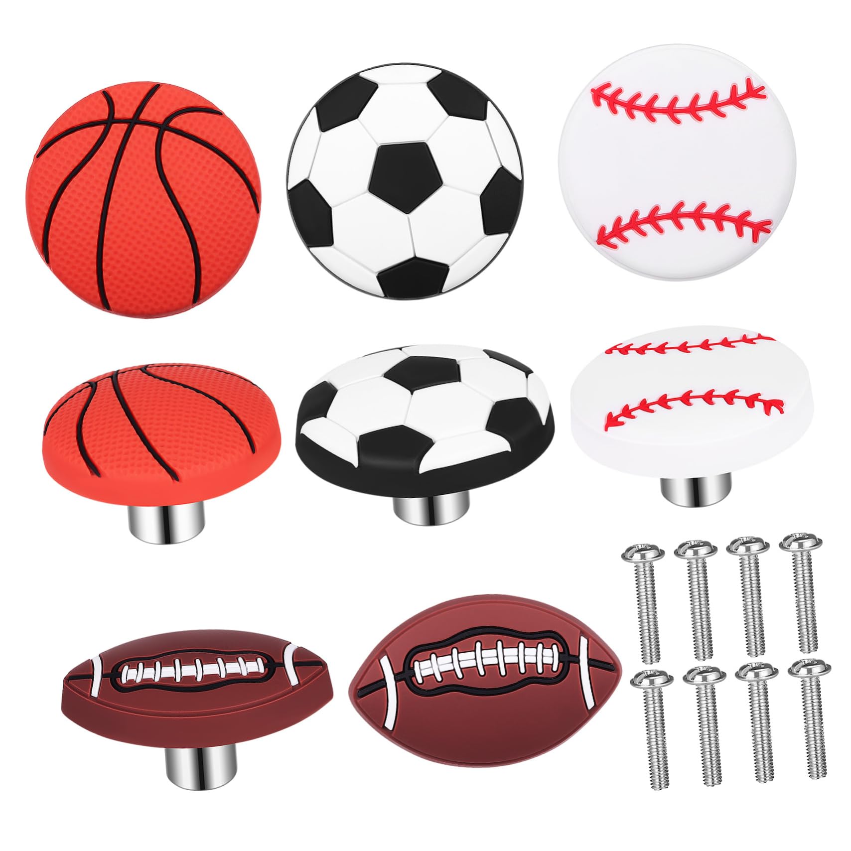 Mikikit Sports Ball Dresser Knobs Set of 8 Basketball Drawer Hardware for Boys' Room Child-Proof Stylish