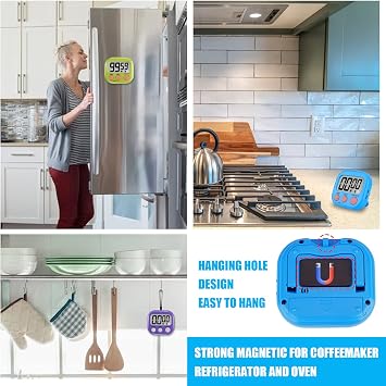 6 Pack Multi-Function Electronic Timer - Magnetic Digital Timers Big LCD Display the Loud/Silent Switch Countdown Timer Extensively Use in Break Time, Cooking,Gym, Meeting, Classroom