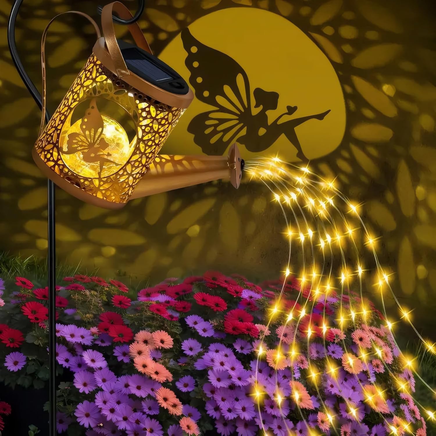 BomKra Solar Watering Can Light Outdoor Garden, Solar Fairy Watering Can Lights, LED Metal Garden Light Waterproof