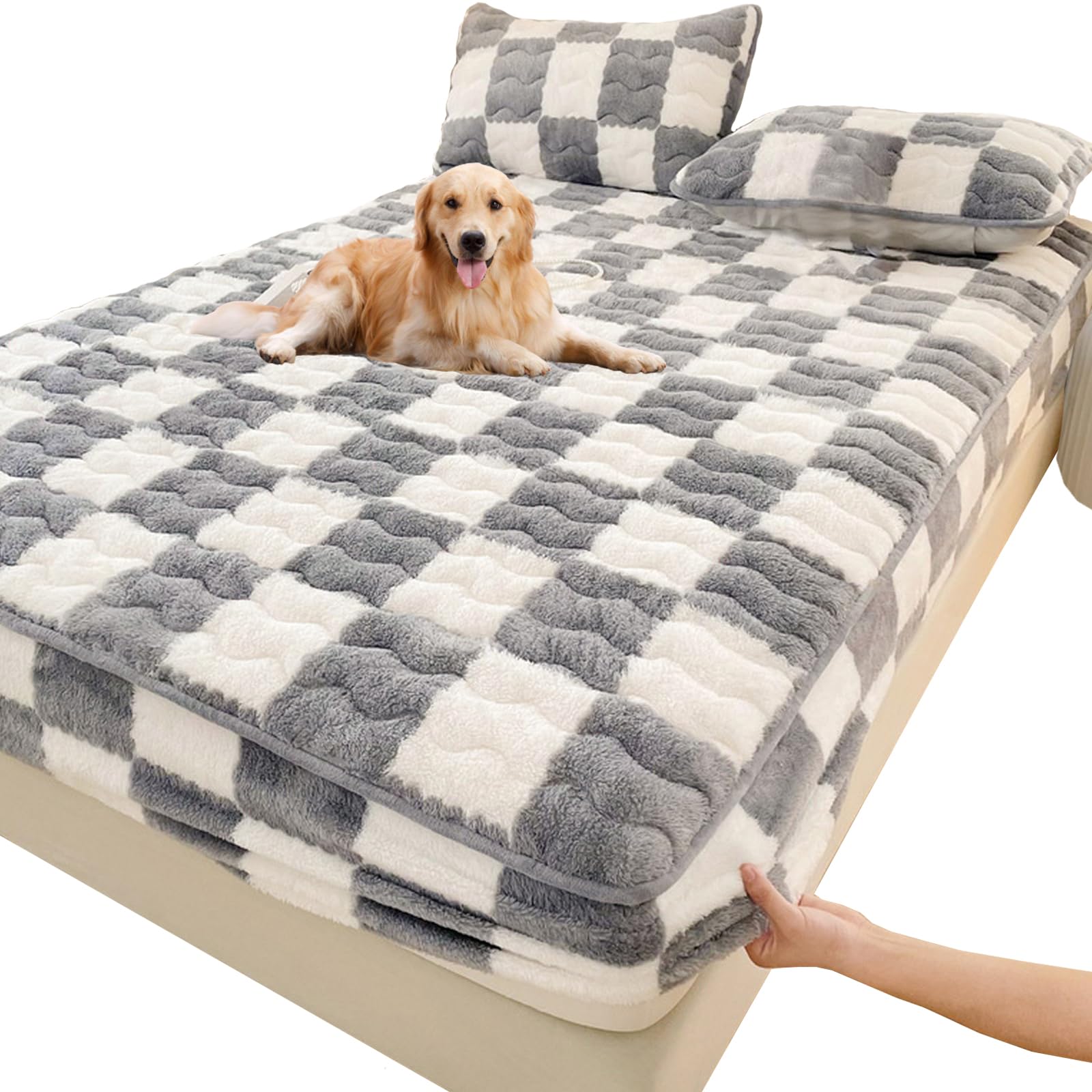 Velvet Mattress Protector Cover, Soft Warm Fitted Sheet Bed Sheet Mattress Twin Bed Non-Slip Protector, Breathable Mattress Pad Cover with Deep Pocket