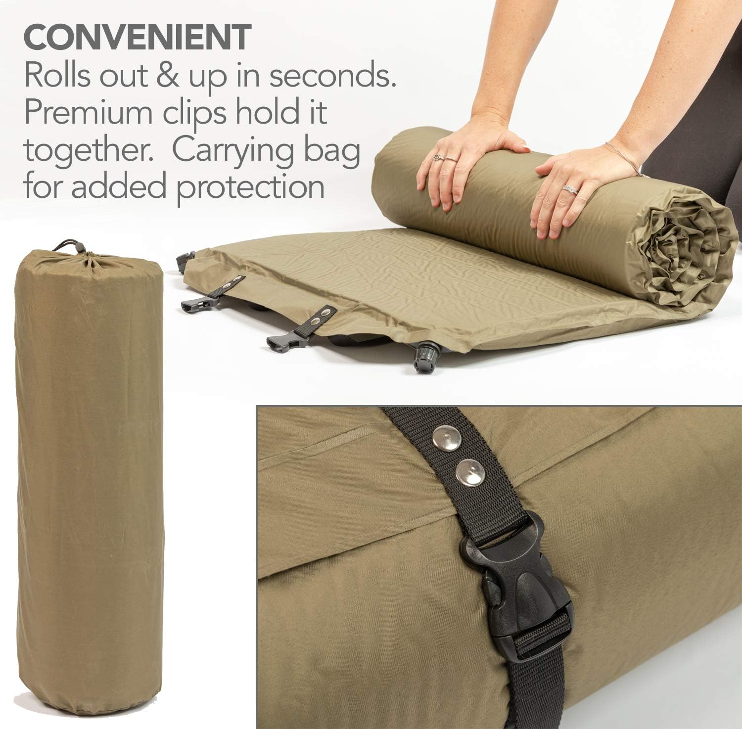 BETTER HABITAT NatureReady Sleeping Pad. [Single 75x24x2]. Lightweight Portable Self-Inflating Camping Mat, Roll Out, with Waterproof Cover, & Travel Bag