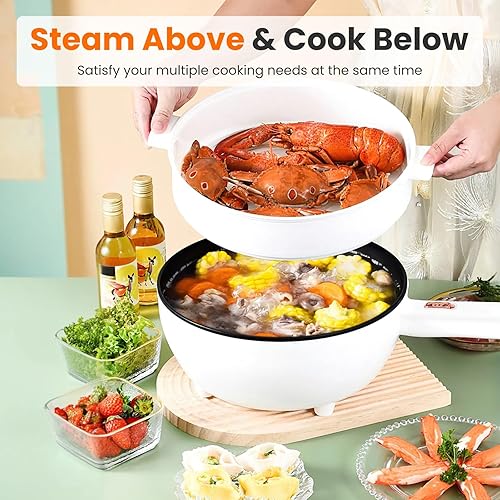 Miniatura 7 de Olla caliente eléctrica, sartén antiadherente portátil y vaporera, cocina rápida de fideos con mango largo duradero y espátula de vapor, control de