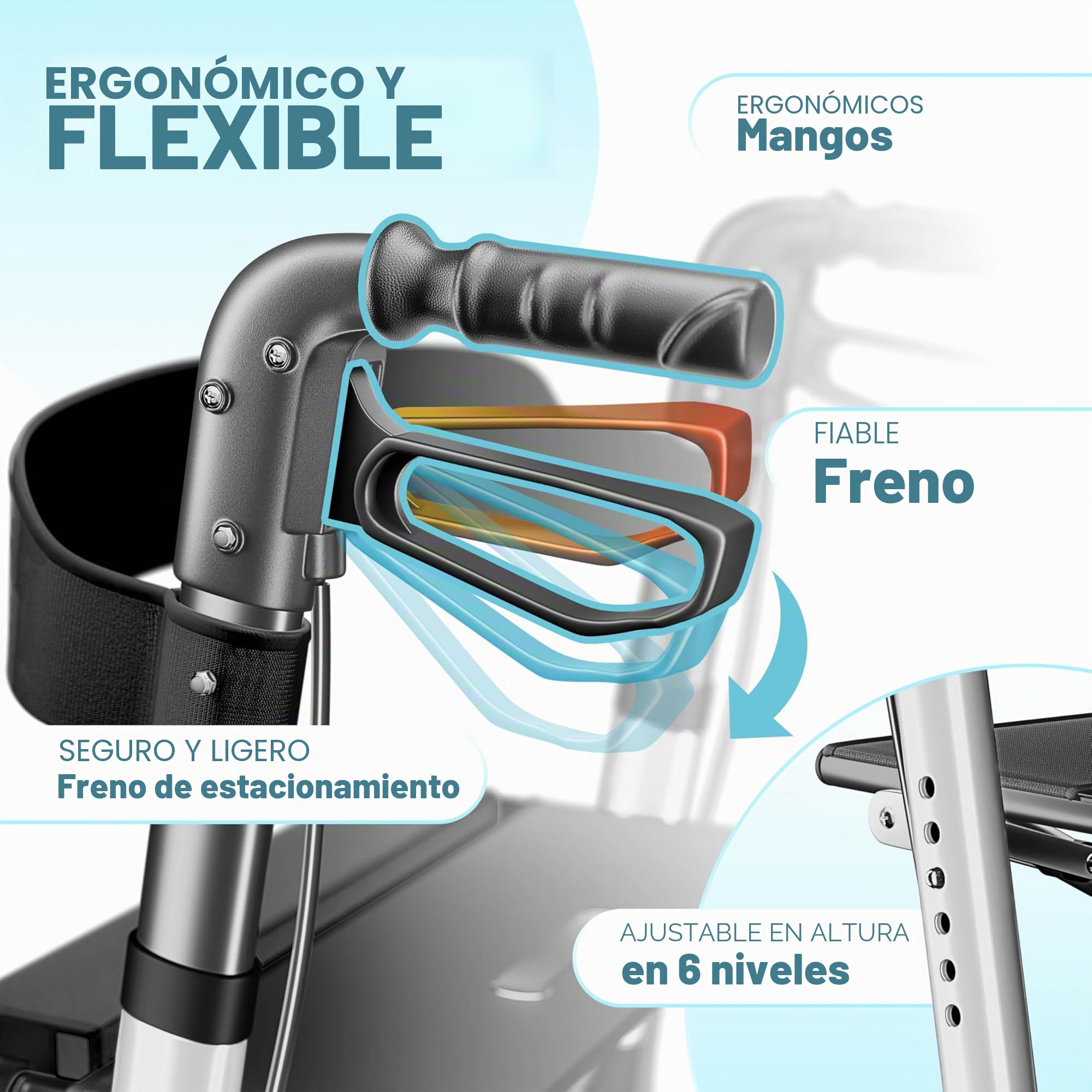 KESSER® Andador plegable con asiento y respaldo, 4 Ruedas/Frenos/Saco de Compra y Porta Bastón, Altura Ajustable 82-94cm, Andador, Carro, Rollator para Ancianos