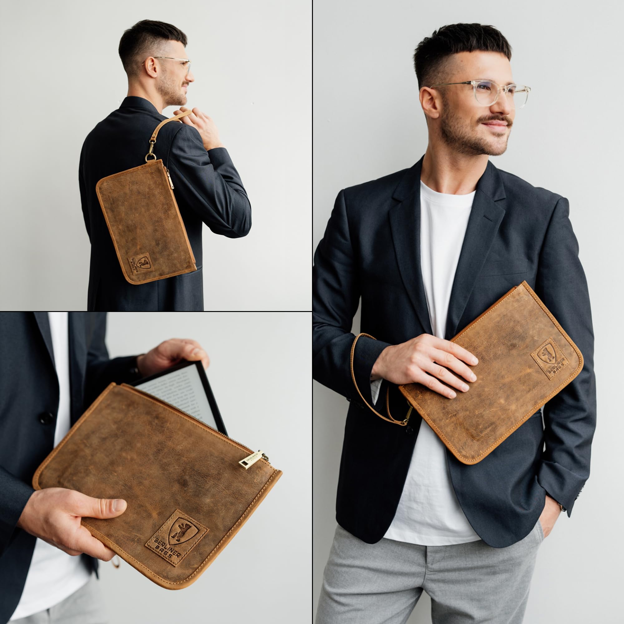 Berliner Bags Theo XL Pochette Documents en Cuir Véritable avec Fermeture Éclair, Organiseur de Voyage et Porte-Passeport Élégant et Durable pour Homme et Femme – Marron
