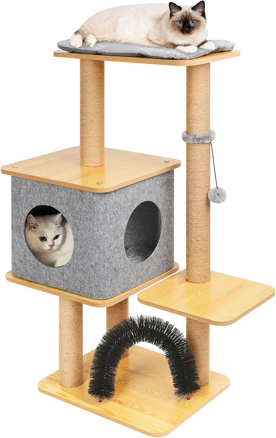 TOYSBOOM Modern Cat Tree for Large Cats - 45” Wood Cat Tower Furniture with Scratching Posts, Cat Condo and Top Perch, Cat Stand Climbing Activity Playground for Indoor Cats and Kittens : Pet Supplies