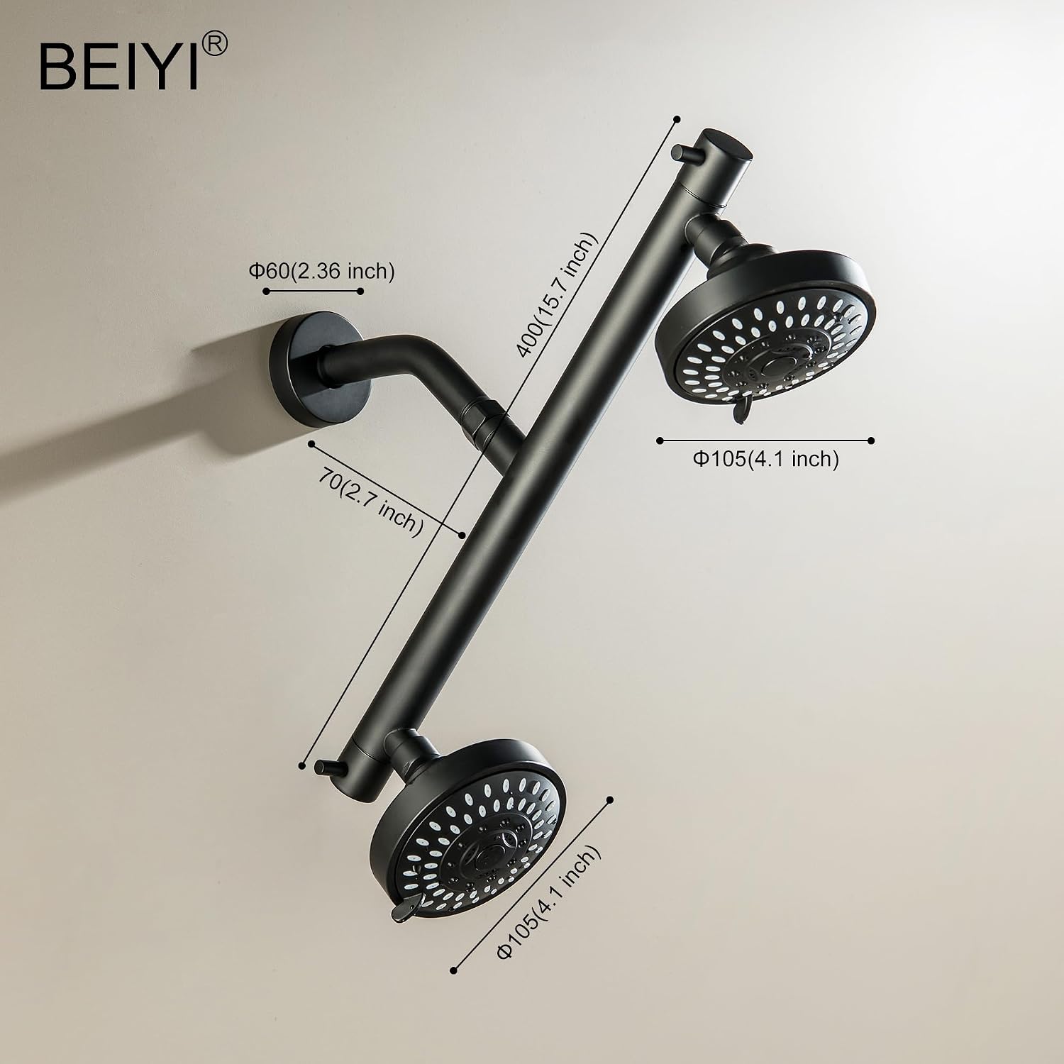 Double Dual Shower Head with Built-in Valve, High Pressure 5 Function 2 Person Couples Shower Head, Matte Black
