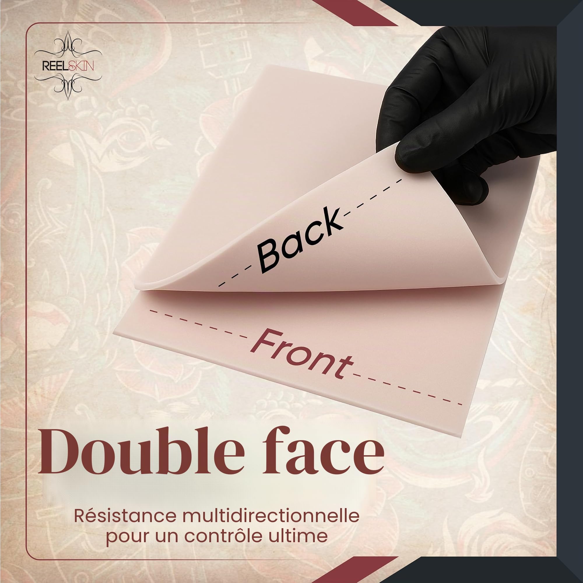 Reelskin Lot de 3 feuilles de silicone double face A4 pour pratique du tatouage, épaisseur 2,5 mm, s'étire comme de la vraie peau