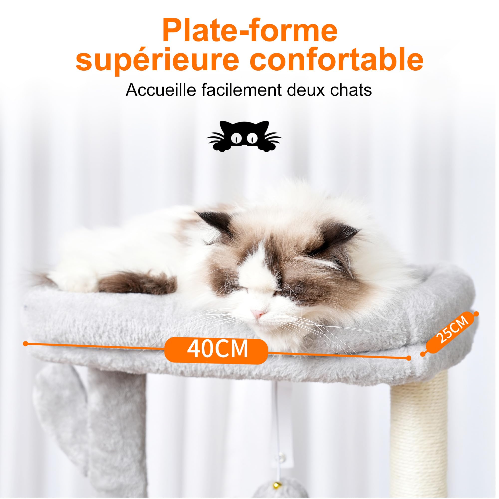 Heybly Arbre À Chat, 100 cm Petit Griffoir pour Chat De Haut avec Grande Plateforme, Grotte, 2 Hamacs, Jouets pour Chats, Meubles pour Chats, Griffoir, Gris Clair HCT006SW