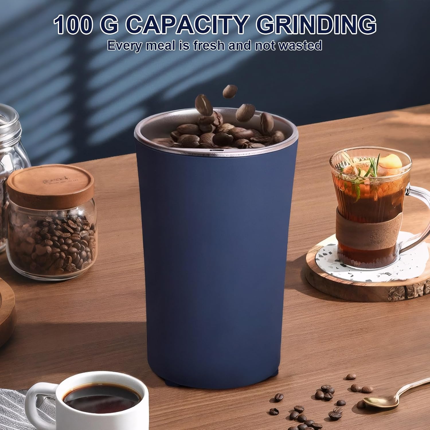 cjc Electric Spice Grinder, Powerful 200W Weed Grinder with One-Touch Operation for Dry Spices, Grinder with Brush for Herbs, Nuts, Grains, Coffee Beans